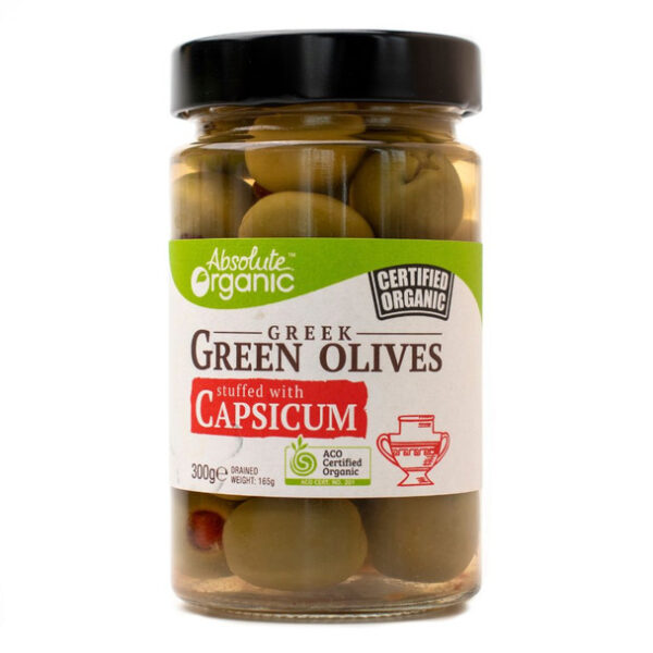 Organic-Green-Olives-Stuffed With Capsicum 300g