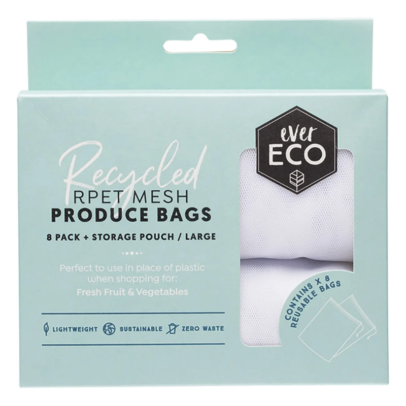 Ever Eco – Reusable Produce Bags – Recycled Mesh 8 pack + Storage Pouch