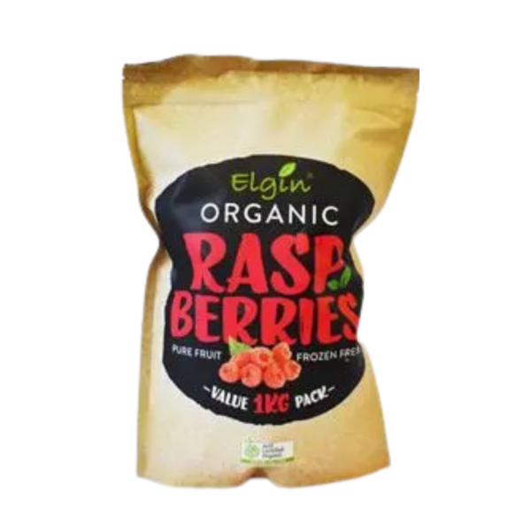 png image of 1kg bag of frozen organic raspberries