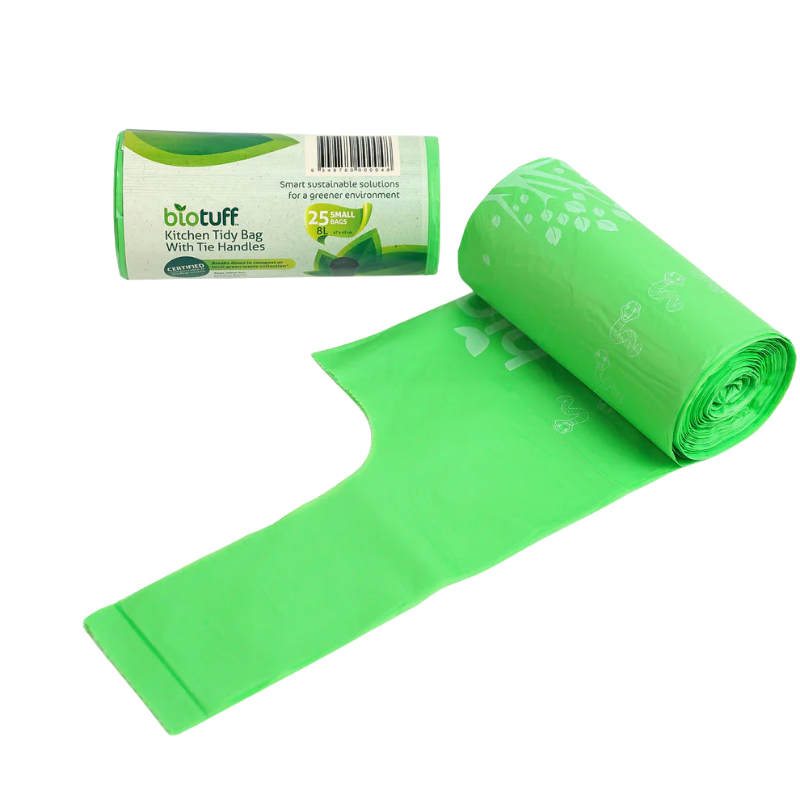 100% Biodegradable Bags – Small 8L Kitchen Tidy Bag With Handles 25 Pack (Biotuff)
