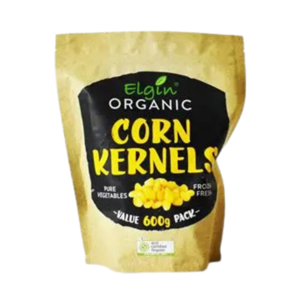 png image of a 600g bag of organic frozen corn kernels