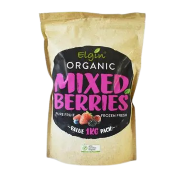 png images showing a 1kg bag of organic frozen mixed berries