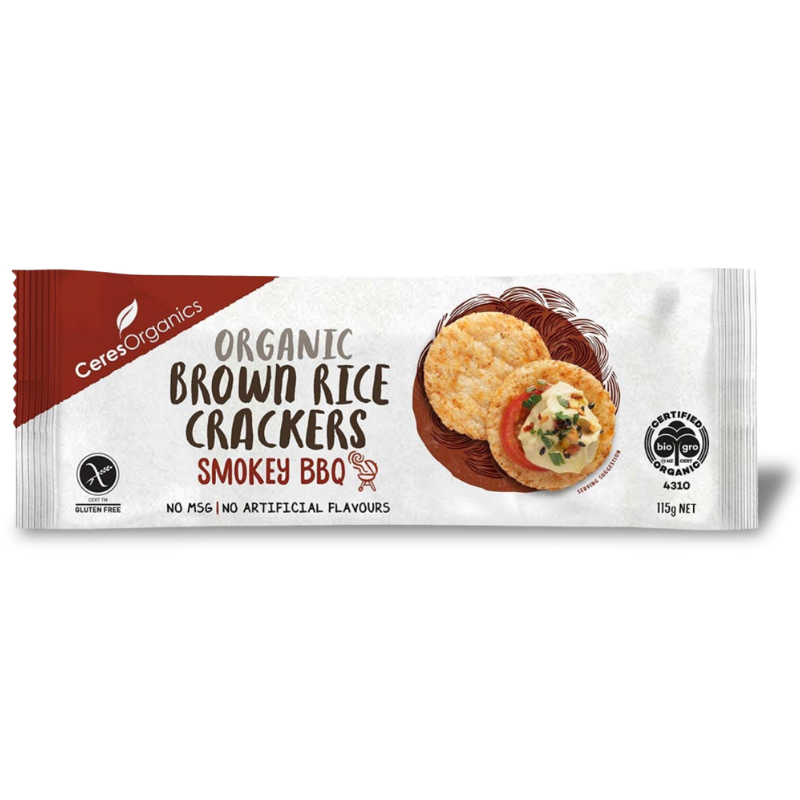 Bio Rice Crackers Organic Rice Crackers Smokey BBQ - Healthy Snack, No MSG