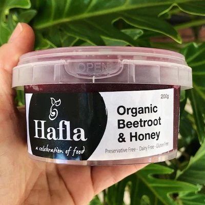 image showing organic beetroot and honey dip front packaging