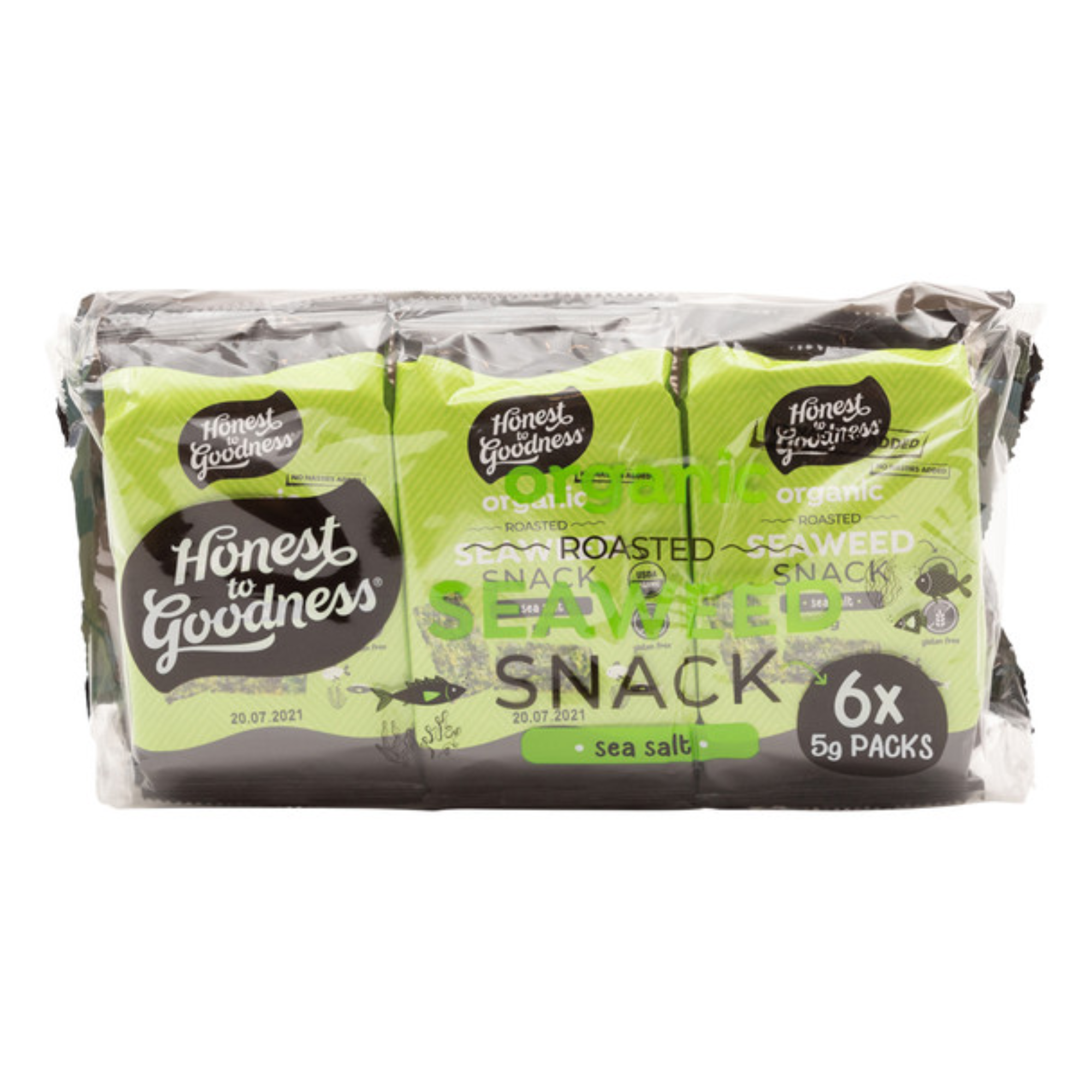 Organic Roasted Seaweed Snack – Sea Salt 5g x 6 Pack (Honest to Goodness)