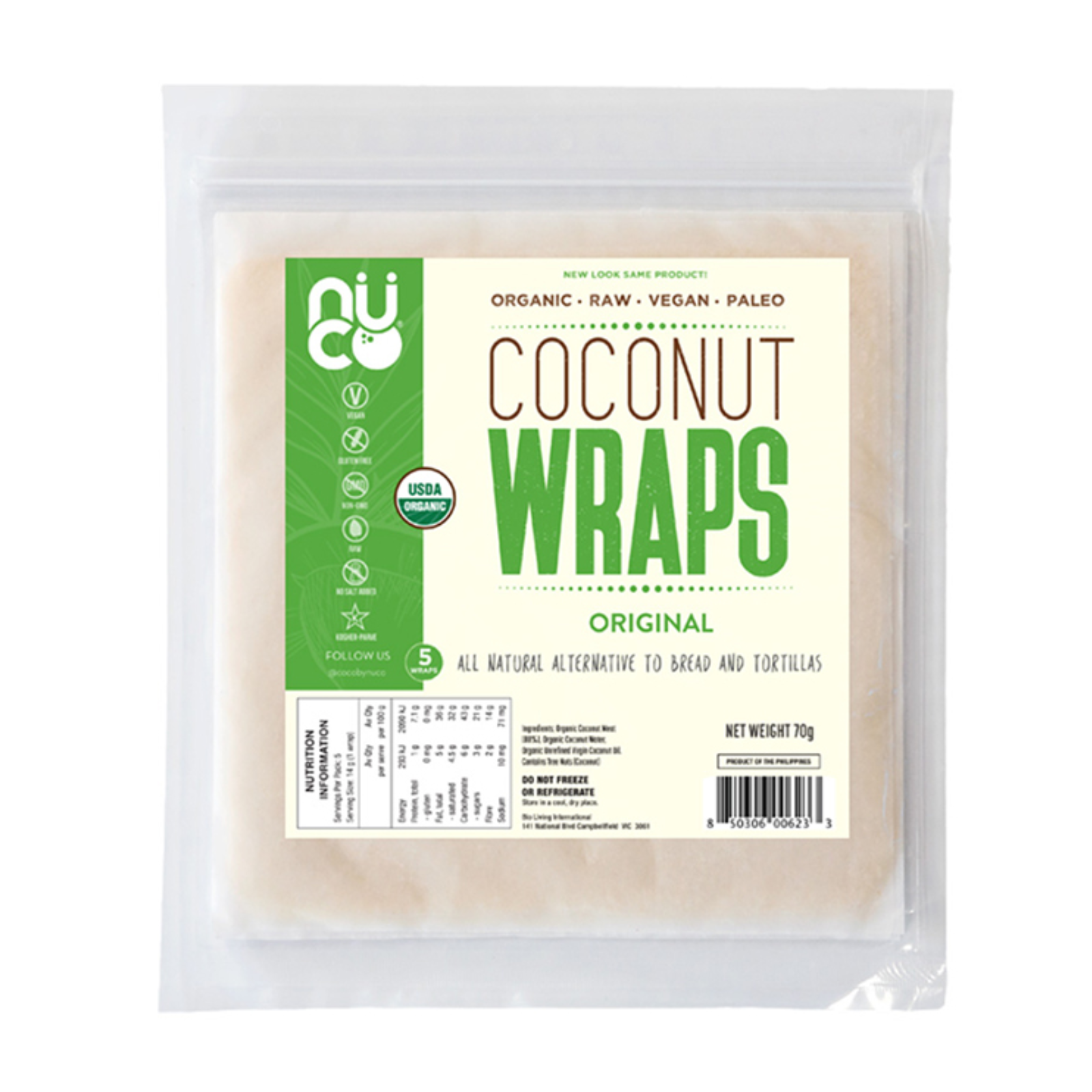 Organic Wraps – Raw Coconut 5x14g (Nuco)