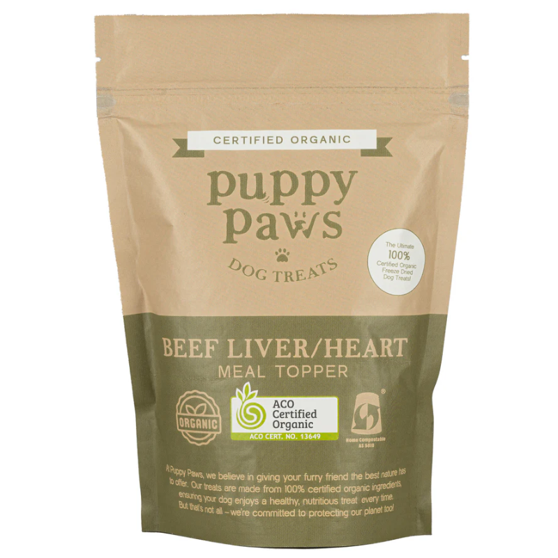 Organic Dog Treats – Beef/Liver Meal Topper 200g (Puppy Paws)
