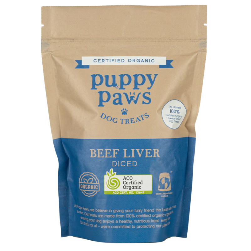 Organic Dog Treats – Diced Beef Liver 100g (Puppy Paws)