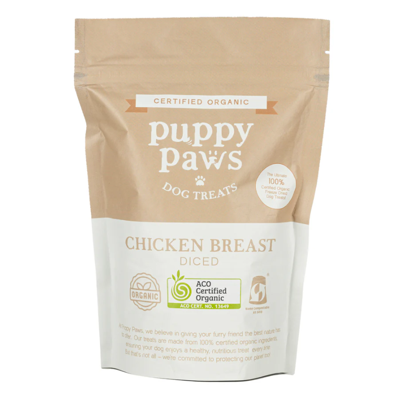 Organic Dog Treats – Diced Chicken Breast 100g (Puppy Paws)